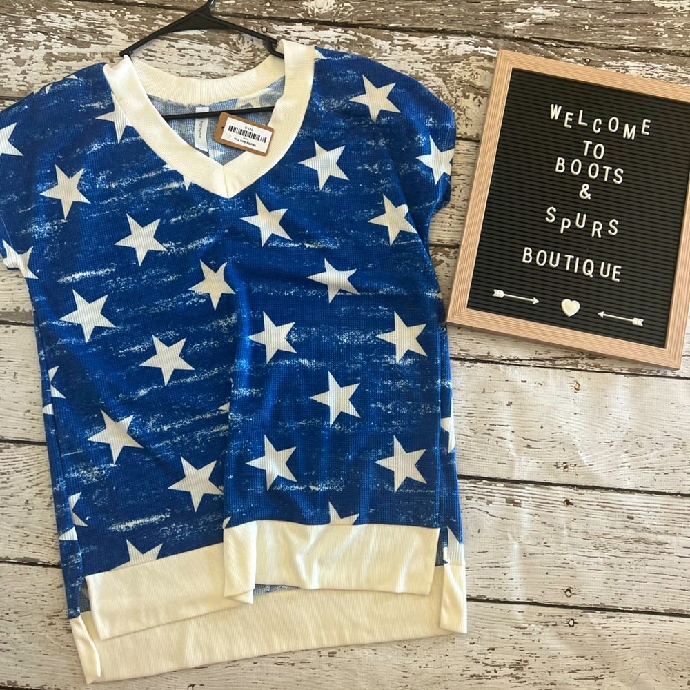 Blue Star Pattern Waffle Knit Tee